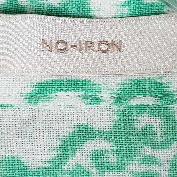 Chicos Top Button Up Shirt Women’s Size 3 US XL Teal Green Geometric Linen - Picture 9 of 12